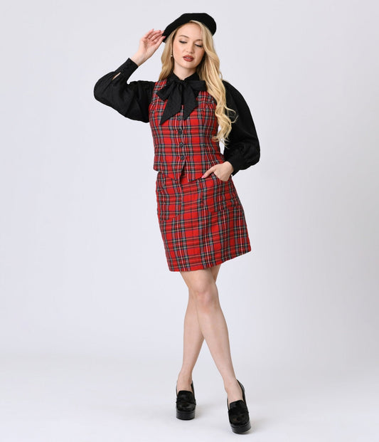 Smak Parlour Red Plaid A-Line Mini Skirt