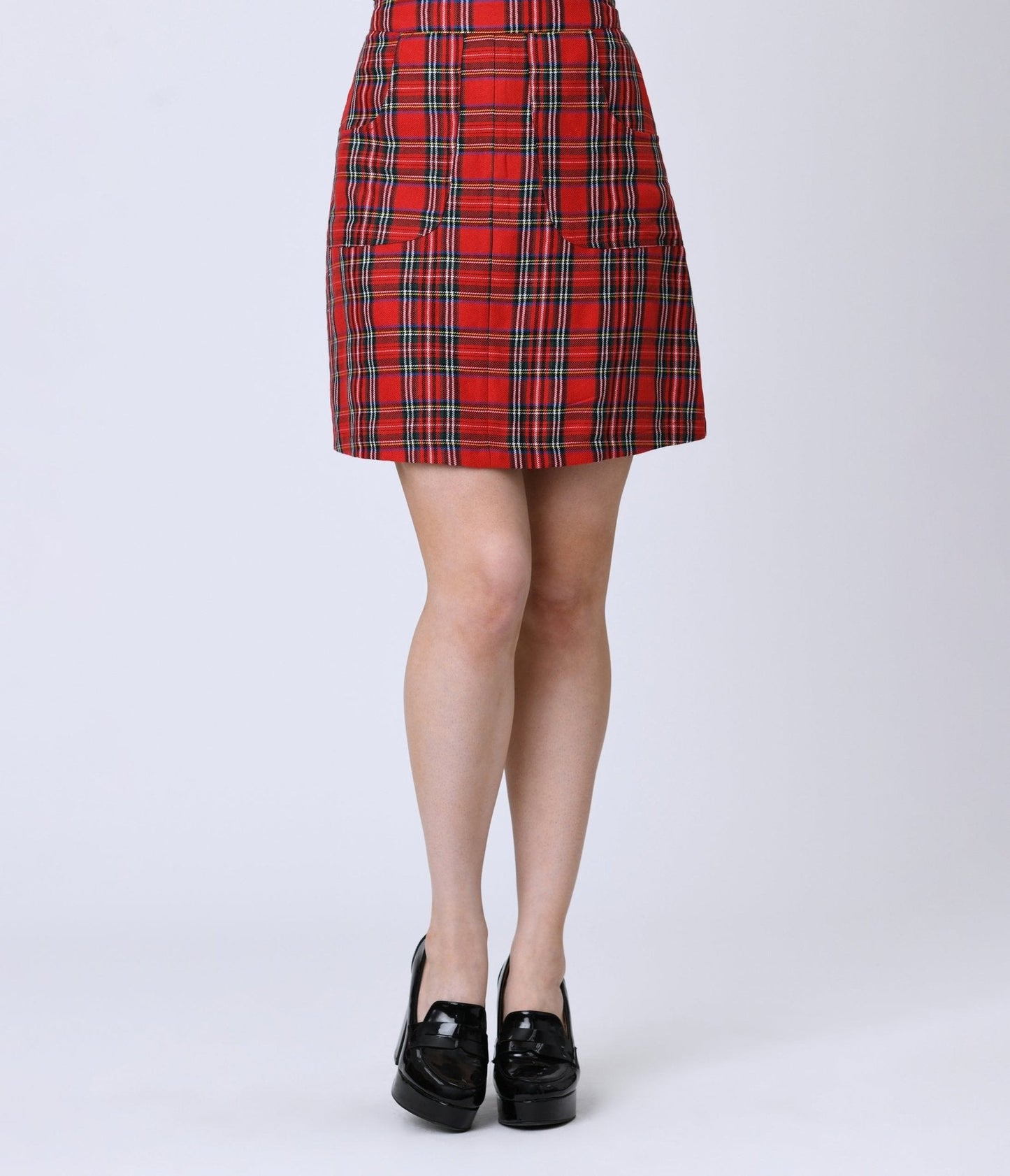 Smak Parlour Red Plaid A-Line Mini Skirt