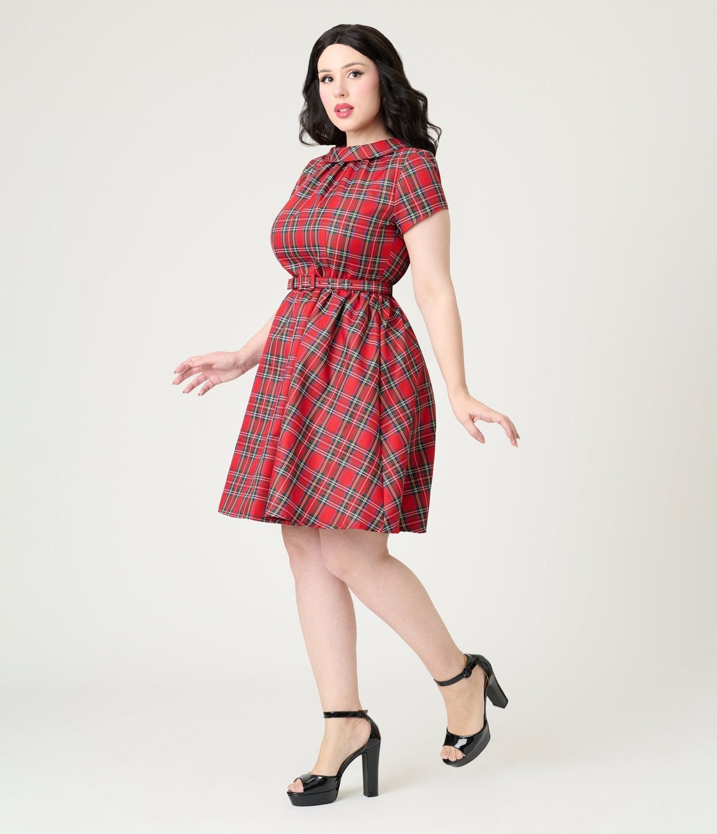 Smak Parlour Red Plaid Flare Dress