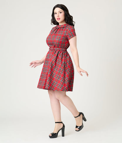 Smak Parlour Red Plaid Flare Dress
