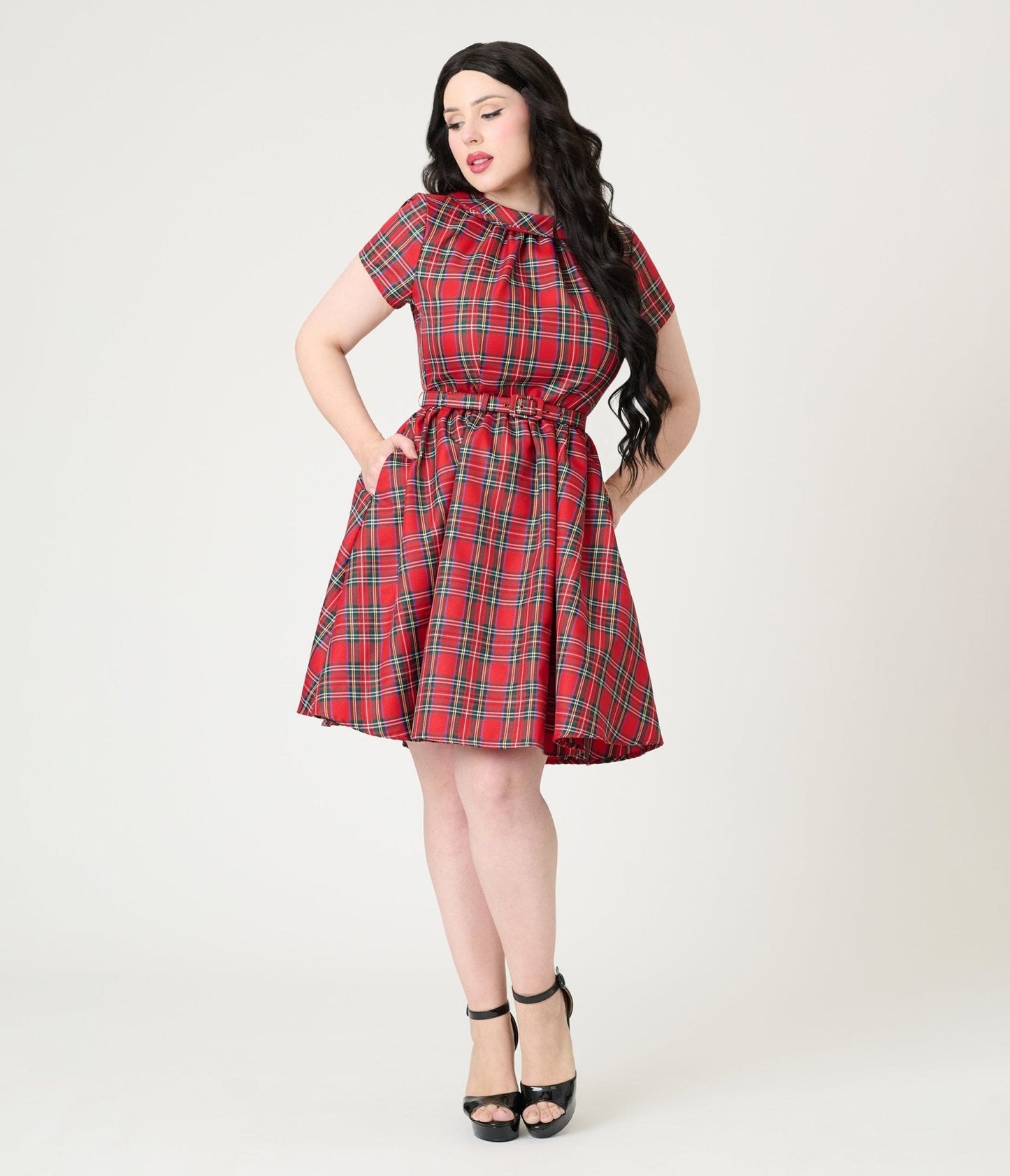 Smak Parlour Red Plaid Flare Dress