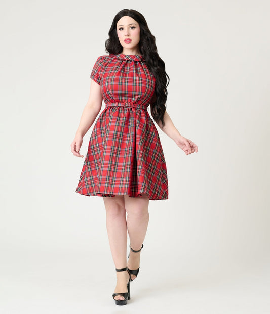 Smak Parlour Red Plaid Flare Dress