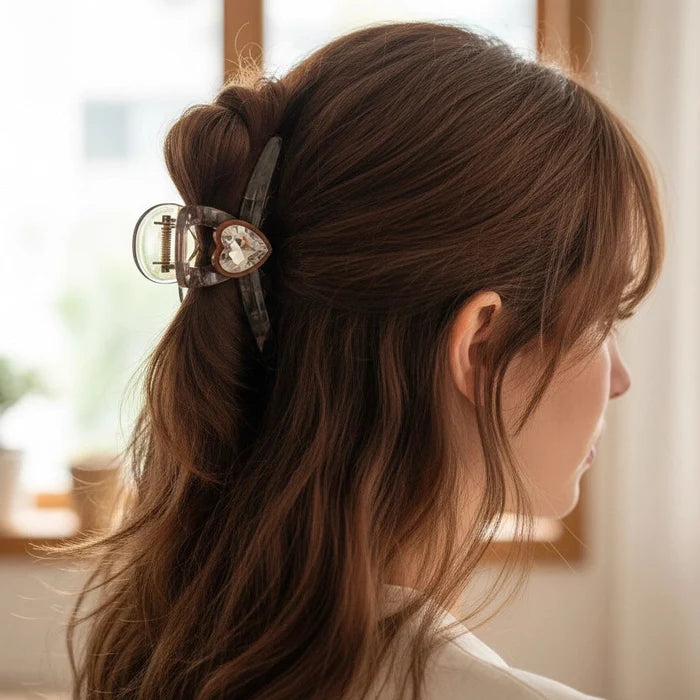 Sparkling Heart Crystal Hair Claw Clip - 13cm Jumbo Size