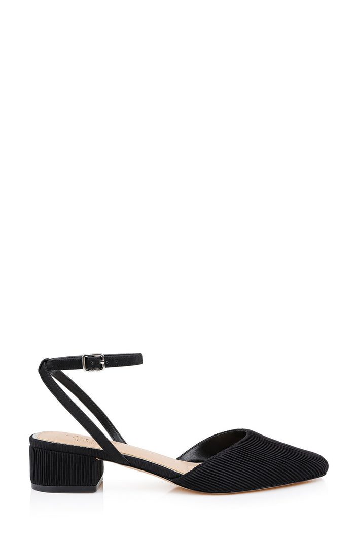 Black Fabric | Stacy Low Block d'Orsay Pumps Side