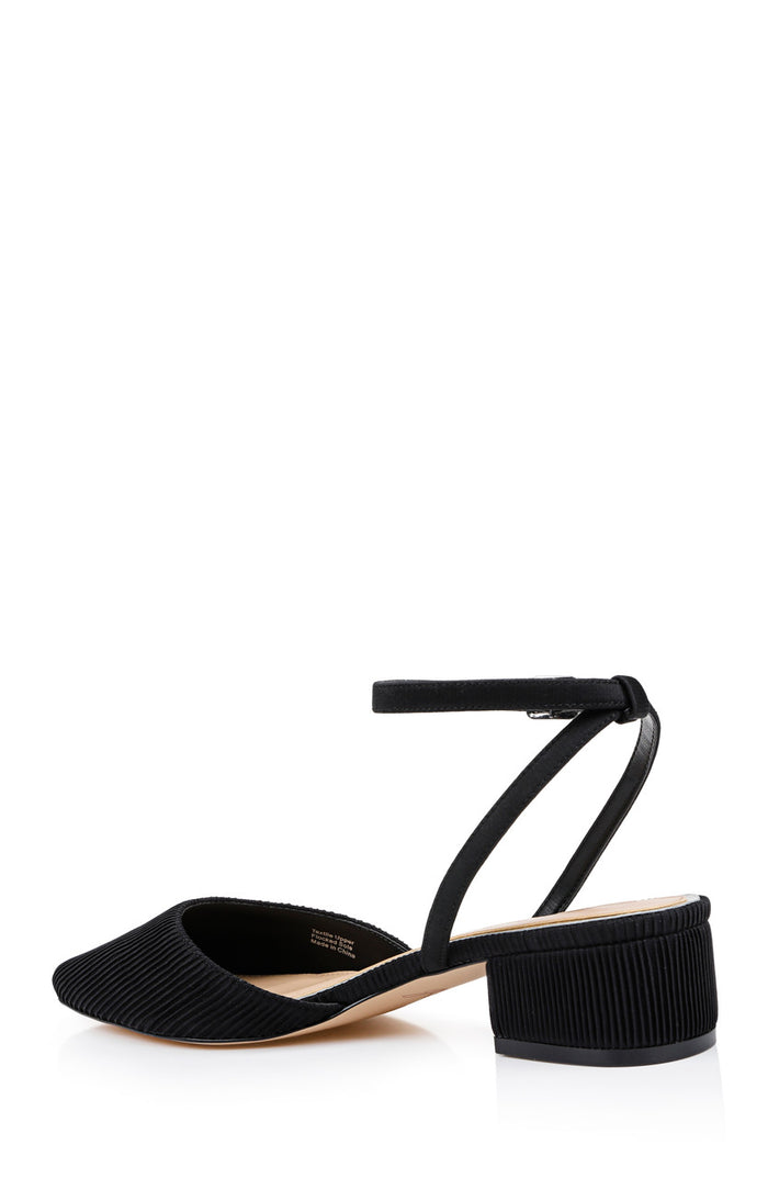 Black Fabric | Stacy Low Block d'Orsay Pumps Back Side