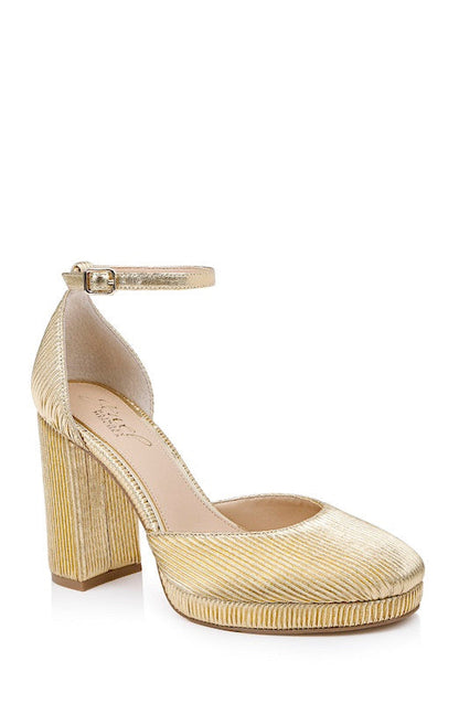 Gold Fabric | Stephanie Platform Pumps