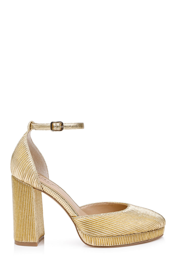 Gold Fabric | Stephanie Platform Pumps Side