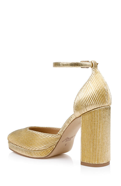 Gold Fabric | Stephanie Platform Pumps Back Side