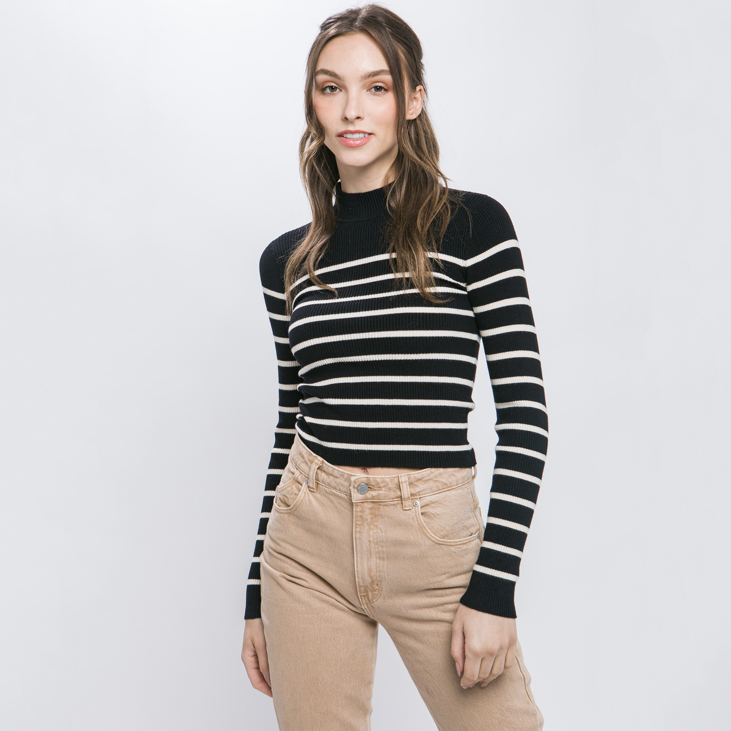 Melissa Mock Neck Stripe Sweater