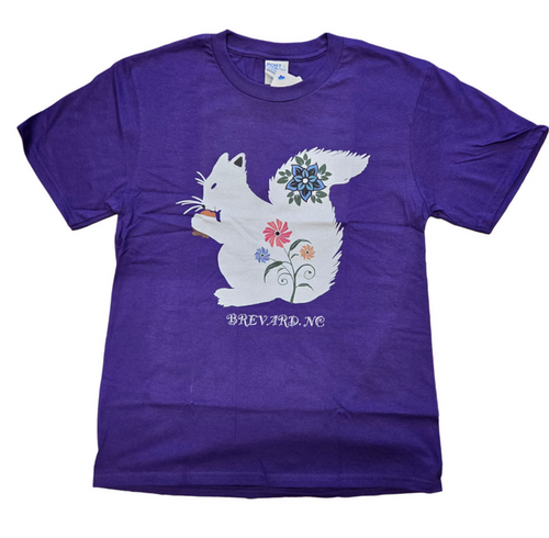 T-Shirt - Youth/Kids - Floral White Squirrel - Short Sleeve Crew Neck in Purple