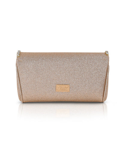 Gold | Talia Satin Double Flap Clutch with Crystal Trim Back