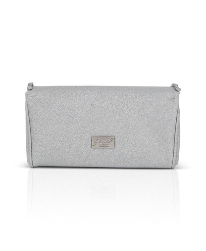 Silver | Talia Satin Double Flap Clutch with Crystal Trim