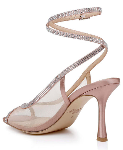 Blush Mesh | Tamera Peep Toe Heels with Wraparound Strap