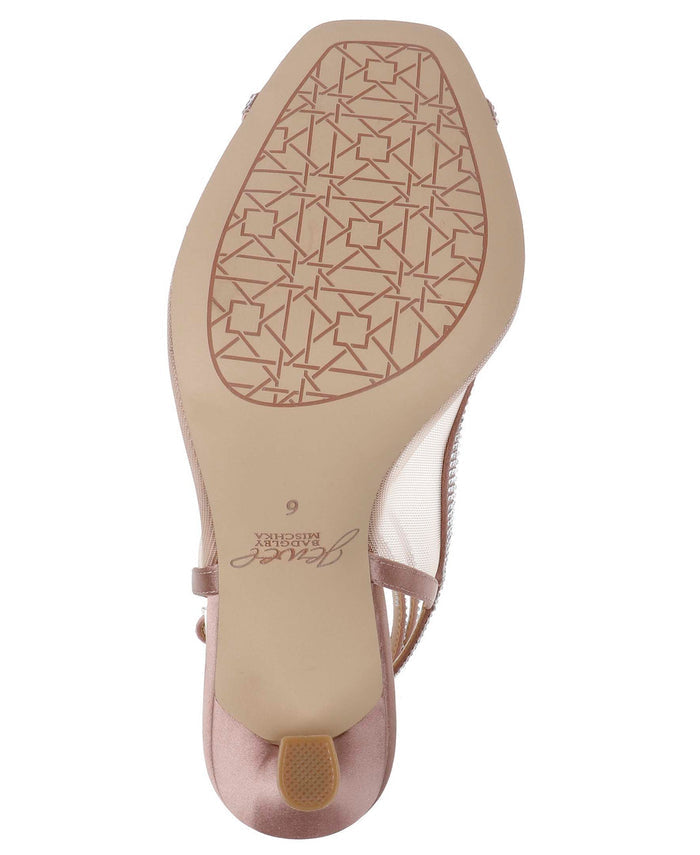 Blush Mesh | Tamera Peep Toe Heels with Wraparound Strap
