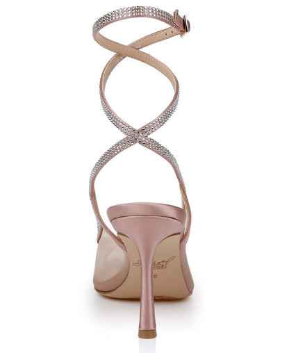 Blush Mesh | Tamera Peep Toe Heels with Wraparound Strap
