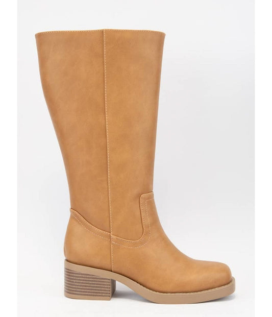 Tan Leatherette Riding Boots