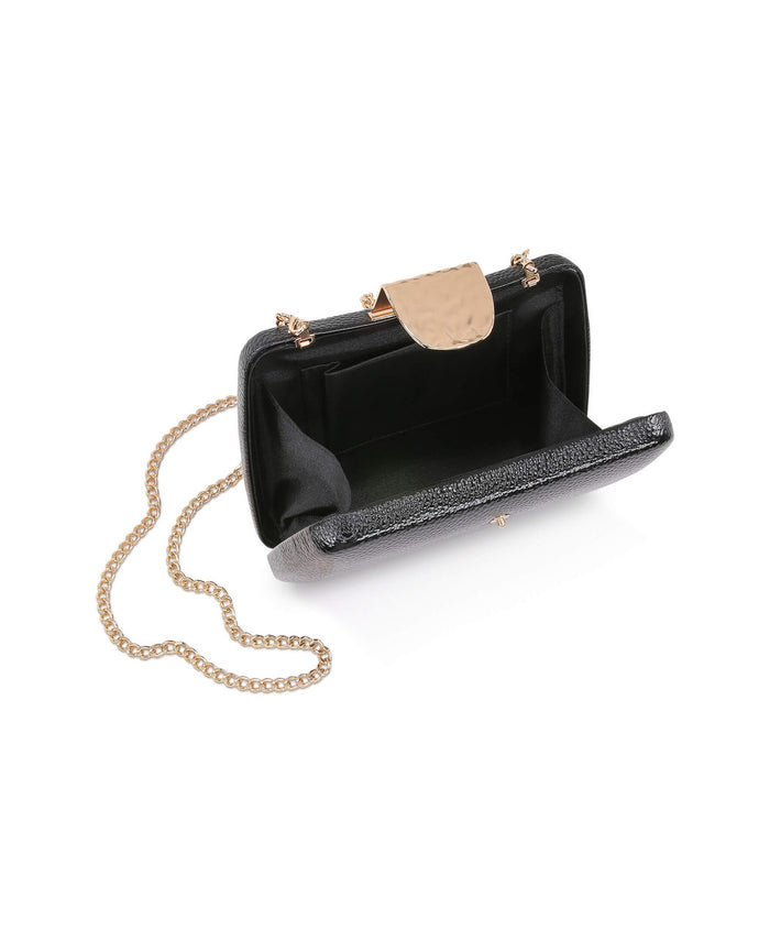 Black | Tatum Faux Leather Clutch Open