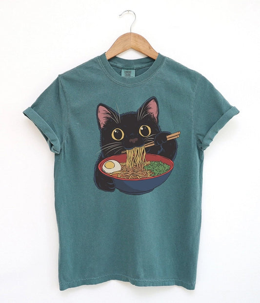 Teal Cat Ramen Graphic Tee
