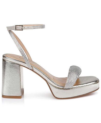 Gold Textile | Teddi Platform Block Heels