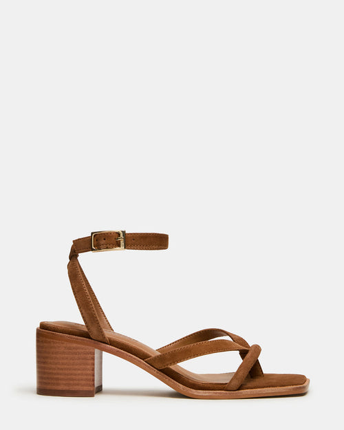 TILLY Chestnut Suede Square-Toe Block Heel Strappy Women's Sandal | Steve Madden