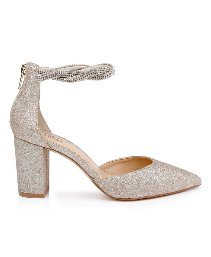 Gold Glitter | Tinsley Pointed Toe Block Heel Pumps