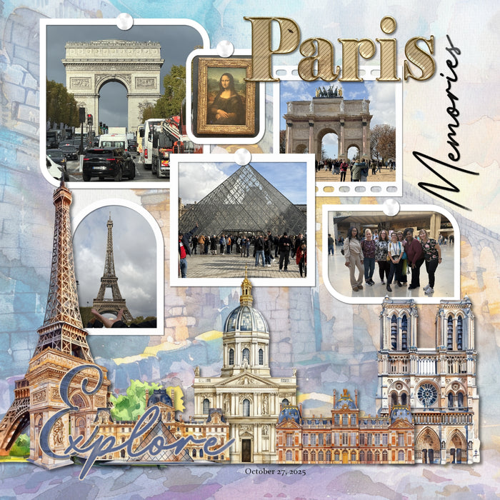 Travel Landmarks Watercolor Elements Digital Scrapbook Kit