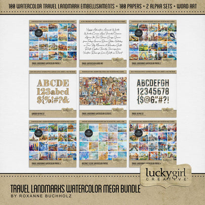 Designed with the world traveler in mind, this beautiful watercolor collection by Lucky Girl Creative digital art showcases international landmarks around the globe including North and South America, Europe, South America, Australia, Asia, and Africa. Landmarks include architecture, arch, downtown, Sydney Opera House, New Orleans, Coit Tower, San Francisco, California, Angkor Wat, Cambodia, CN Tower, Canada, castle, cathedral, cave, Chand Baori India, Great Wall of China, Temple of Heaven, Beijing, Greece,