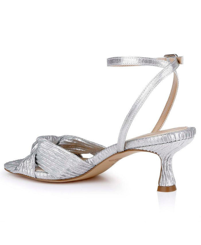 Silver Fabric | True Ribbed Peep Toe Kitten Heels Back Side