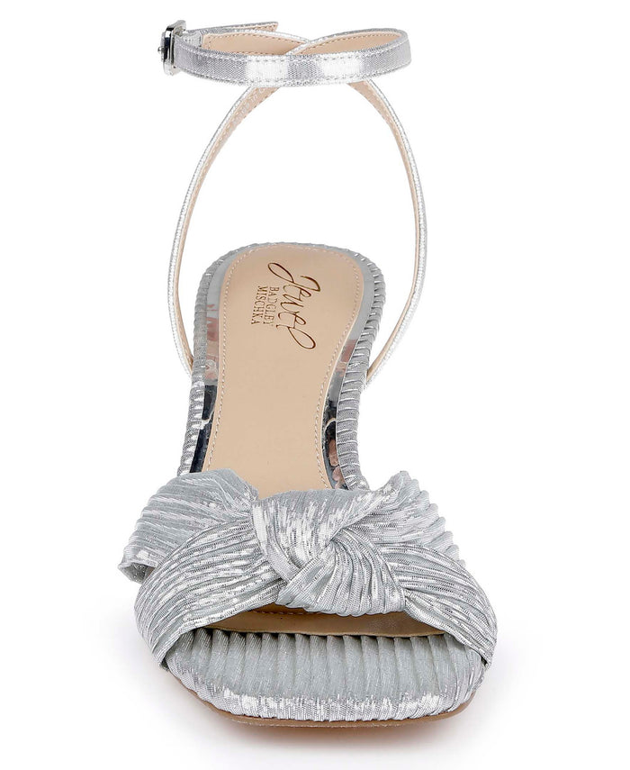 Silver Fabric | True Ribbed Peep Toe Kitten Heels Front