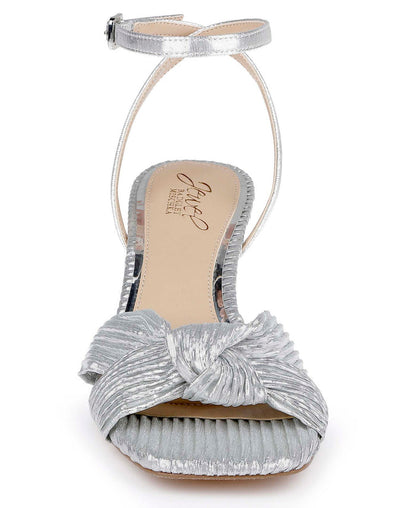Silver Fabric | True Ribbed Peep Toe Kitten Heels Front