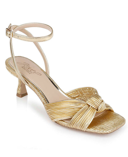 Gold Fabric | True Ribbed Peep Toe Kitten Heels Front Side