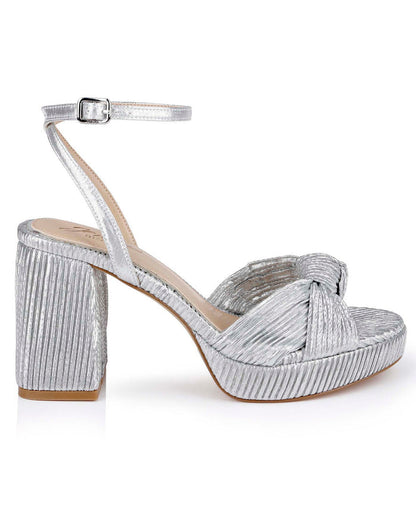 Silver Fabric | Tyler Ribbed Open Toe Block Heels