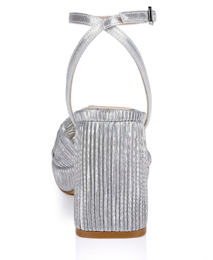 Silver Fabric | Tyler Ribbed Open Toe Block Heels