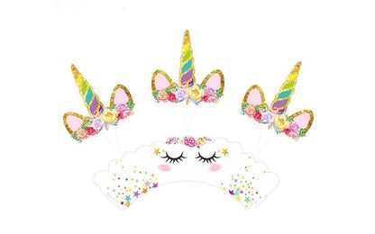 Unicorn Cupcake Toppers and Wrappers Double Sided (Unicorn/Rainbow) (12 pcs)