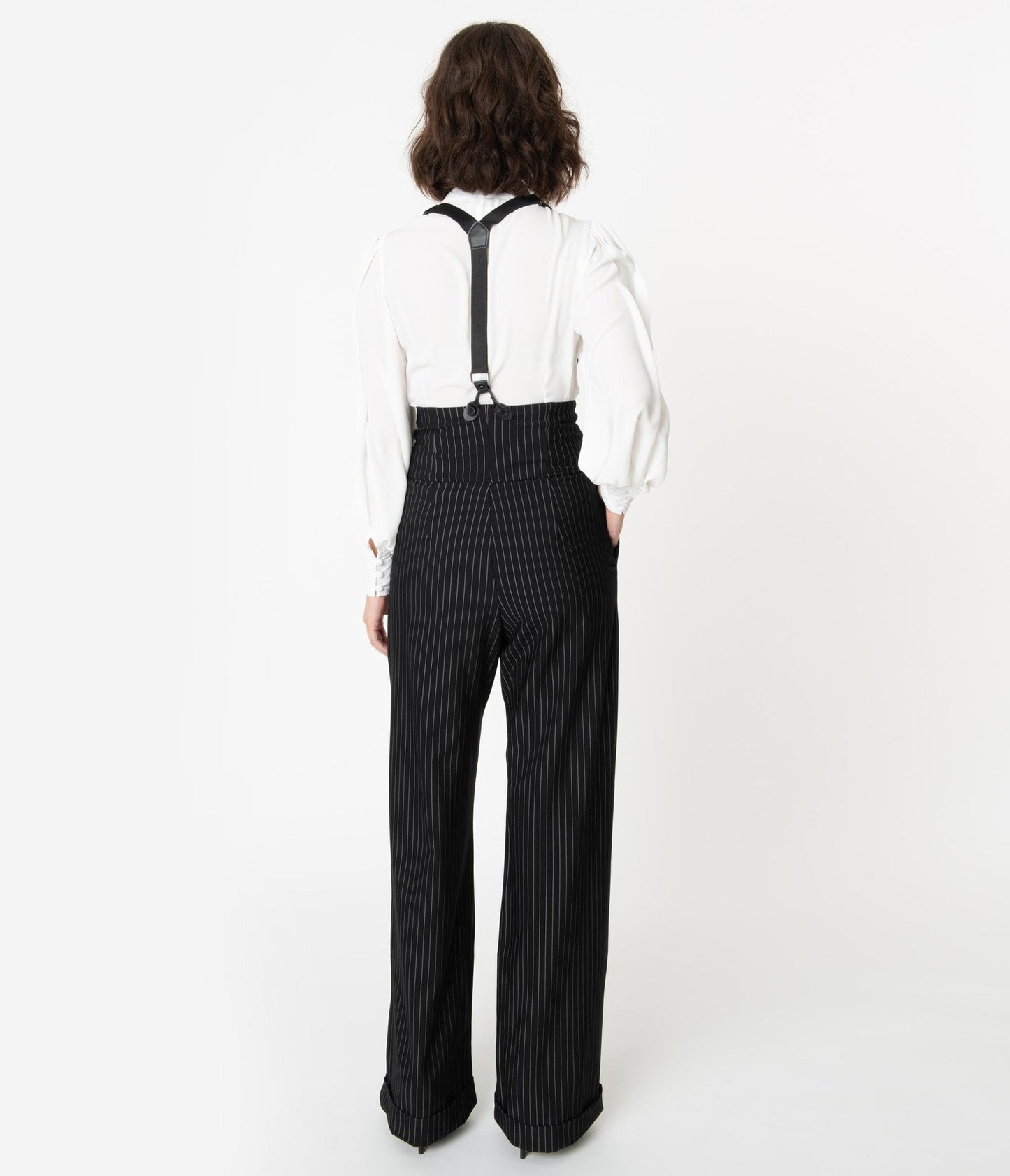 Unique Vintage 1930s Black & White Pin Stripe Thelma Suspender Pants