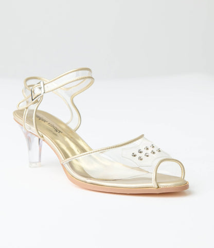 Unique Vintage 1940's Clear Rhinestone Kitten Heels
