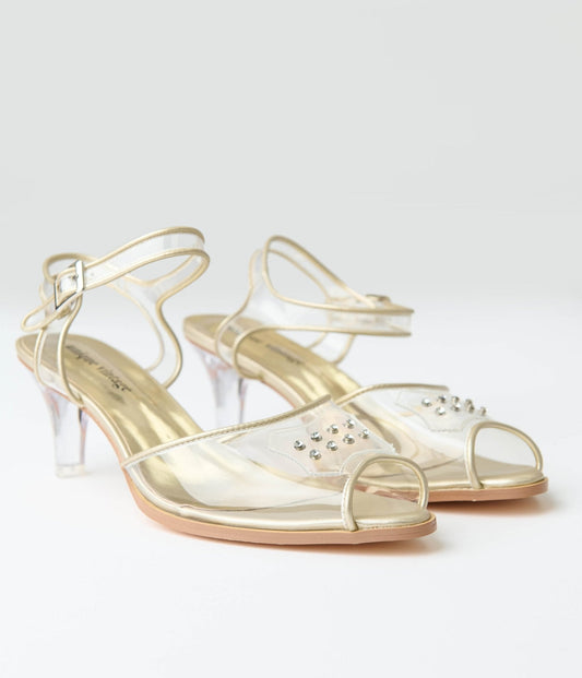 Unique Vintage 1940's Clear Rhinestone Kitten Heels