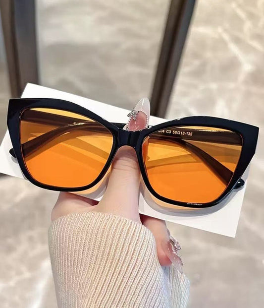 Unique Vintage Black & Orange Lens Geometric Sunglasses