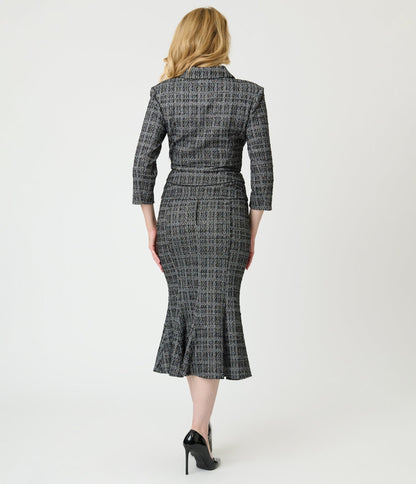 Unique Vintage Black & White Plaid Boucle Trumpet Skirt