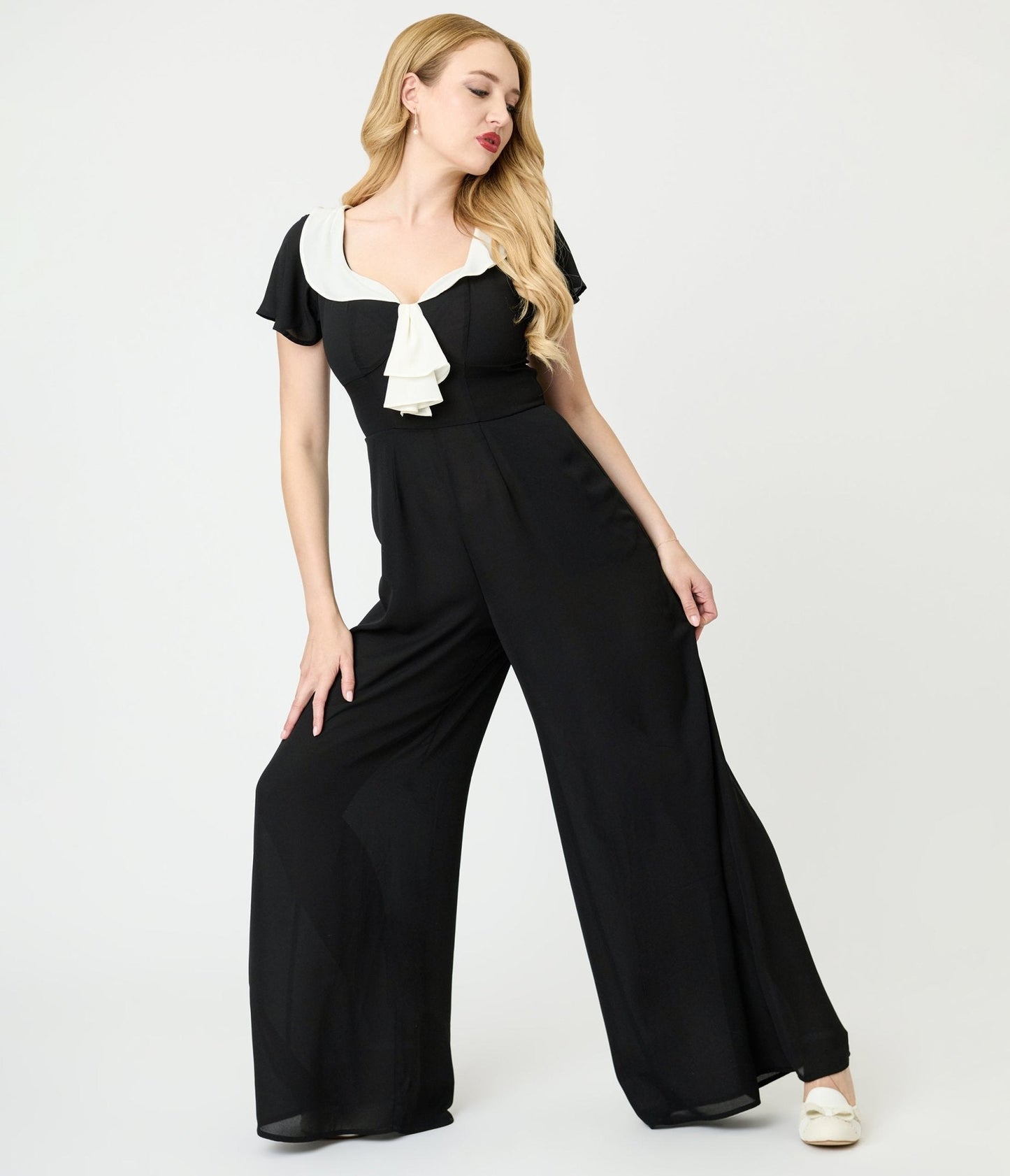 Unique Vintage Black Wide Leg Jumpsuit