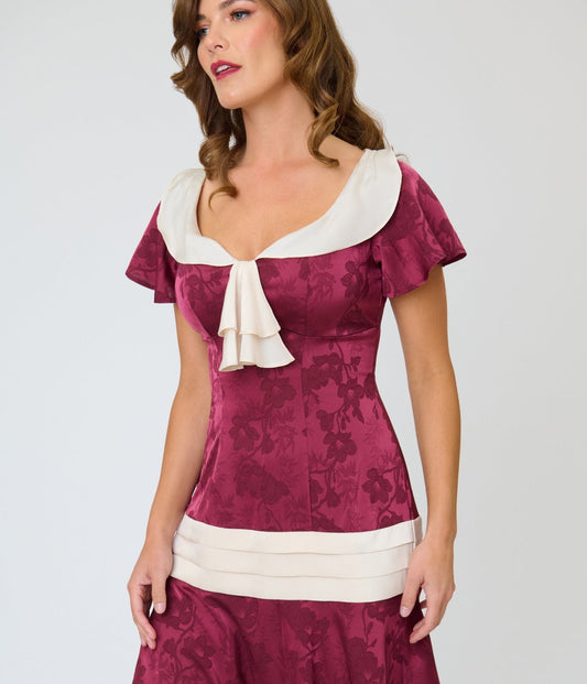 Unique Vintage Burgundy & Ivory Wilshire Flapper Dress