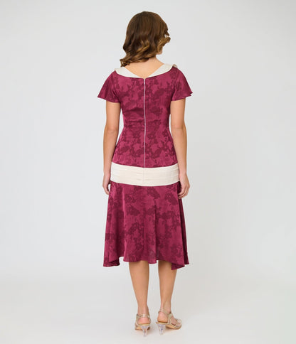Unique Vintage Burgundy & Ivory Wilshire Flapper Dress