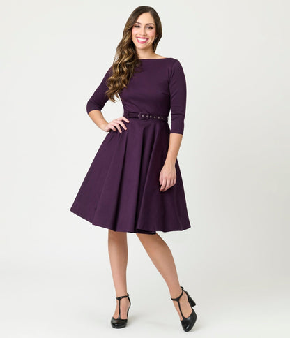 Unique Vintage Eggplant Devon Swing Dress