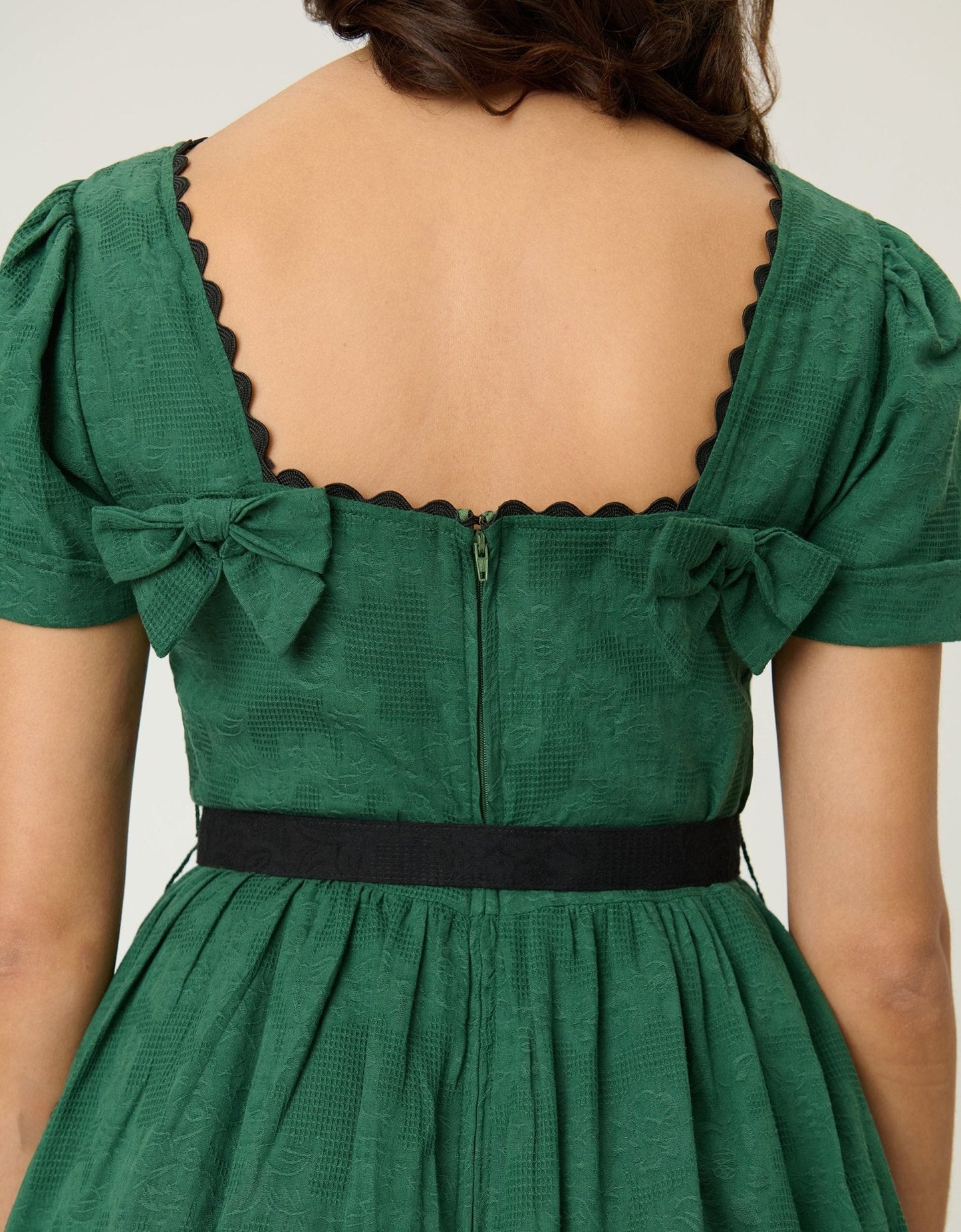Unique Vintage Emerald Cotton Jaquard Swing Dress