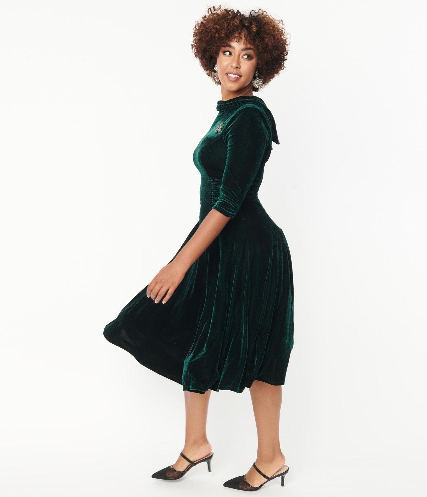 Unique Vintage Emerald Velvet Nicola Swing Dress