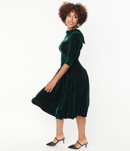 Unique Vintage Emerald Velvet Nicola Swing Dress