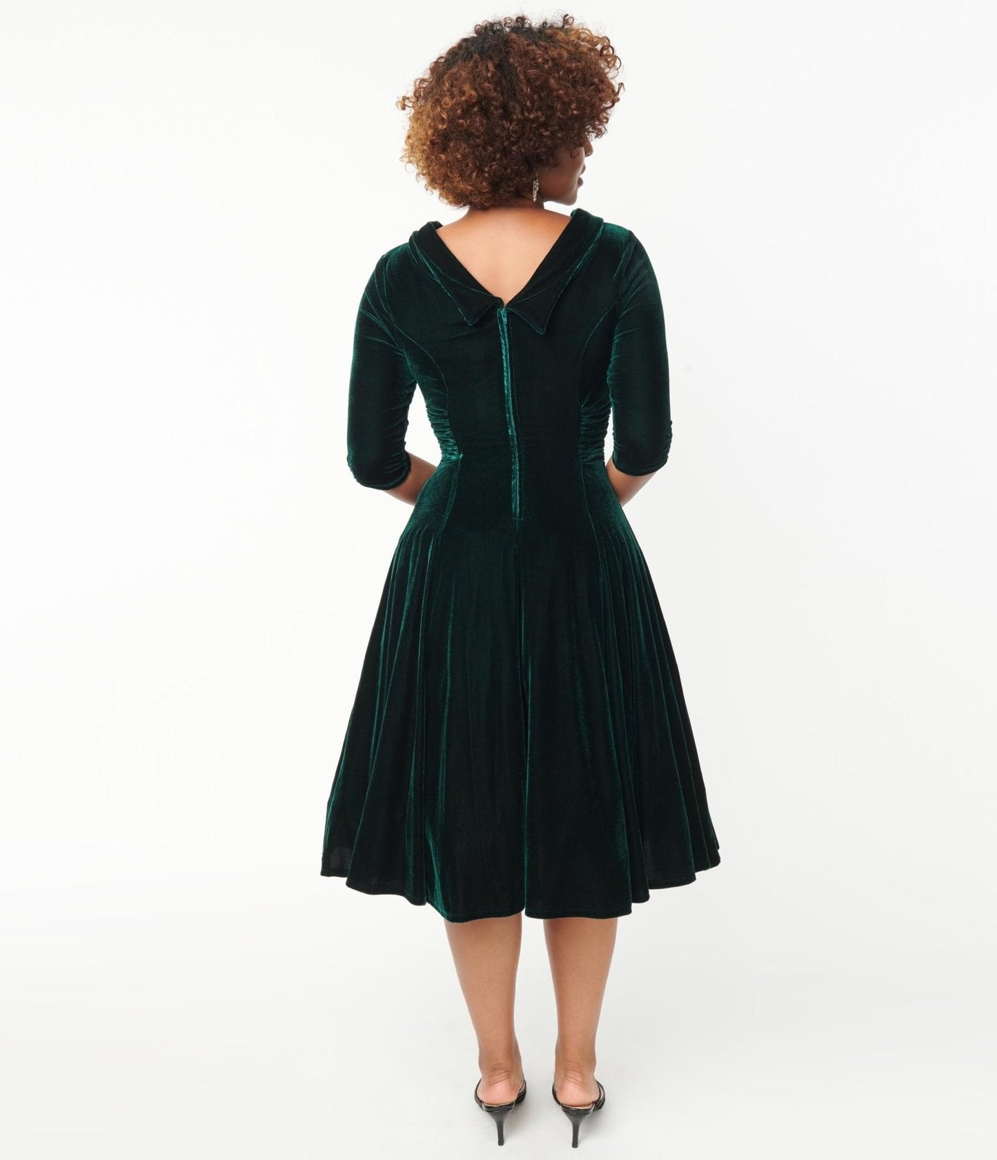 Unique Vintage Emerald Velvet Nicola Swing Dress
