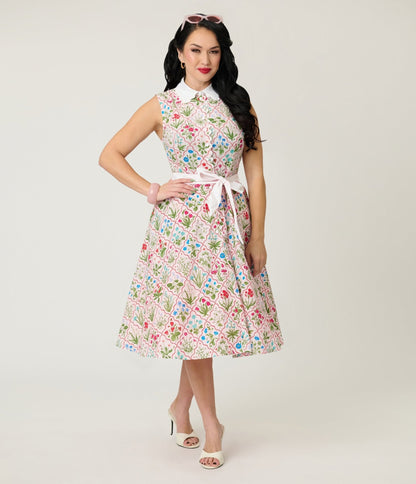 Unique Vintage Floral Diamond Darlene Swing Dress