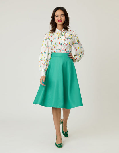 Unique Vintage Green High Waist Vivien Swing Skirt