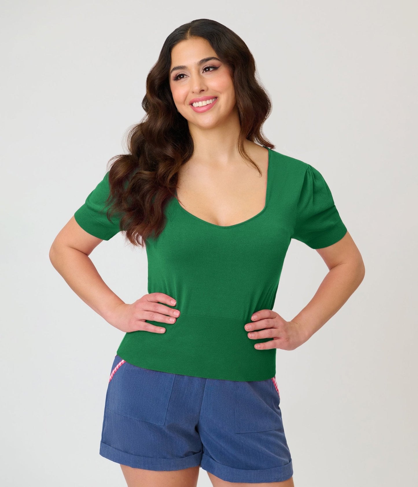 Unique Vintage Green Short Sleeve Sweater